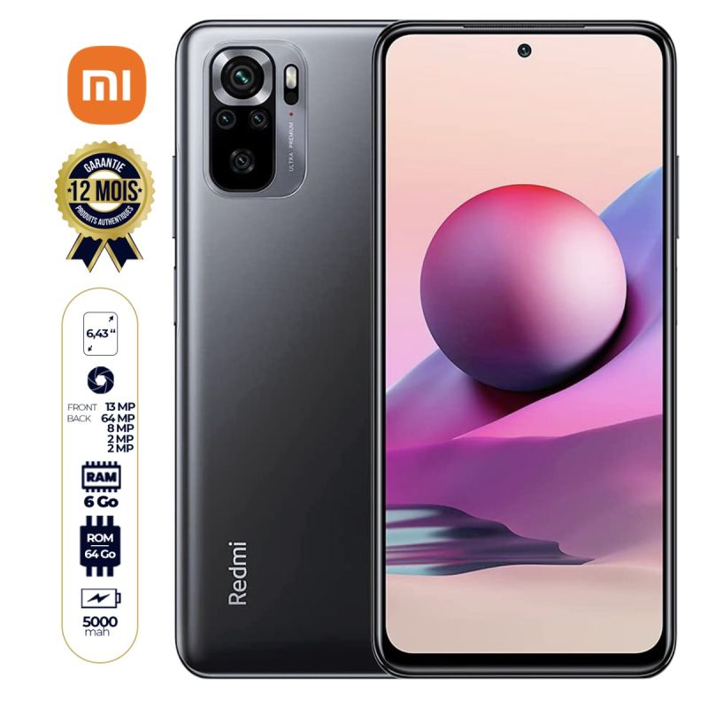 Smartphone xiaomi redmi note 10S versoin Indienne - 64Go/6Go - 6,43 pouces - 64MP - 5000mAh - 12 mois garantie | Glotelho Cameroun