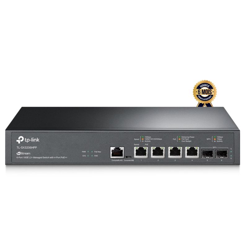 Switch administrable TP-Link Omada/JetStream TL--SX3206HPP à 6 ports dont 2 pour SPF, garantie 6 mois, prix Cameroun. 