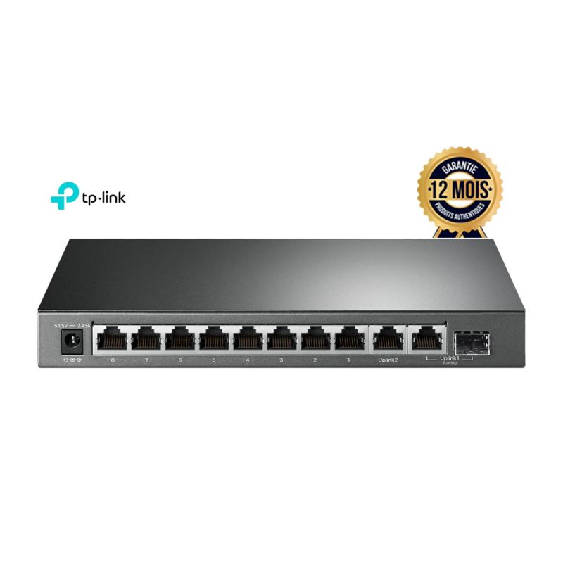 Switch PoE+ TP-Link TL-SG1210MP – 10 Ports Gigabit (8 PoE+) + 1 RJ45 + 1 Combo SFP – Budget 123W – Non manageable Plug & Play – Garantie 12 mois