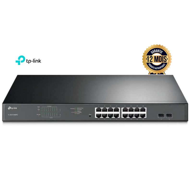 Switch PoE+ TP-Link TL-SG1218MPE – 18 Ports Gigabit (16 PoE+) + 2 RJ45 + 2 Combo SFP – Budget 250W – Easy Smart Rackable – Garantie 12 mois