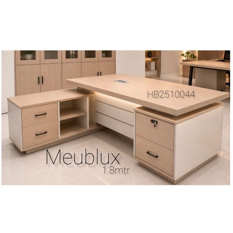 Table de Bureau de Direction en L avec Retour Latéral – 1,8m, marron clair et blanc, prix au Cameroun. 