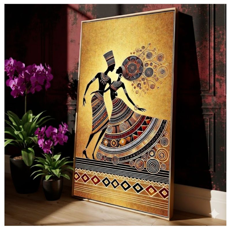 Tableau Décoratif - Danse de couple africain - Toile Effet 3D avec Cadre en Bois