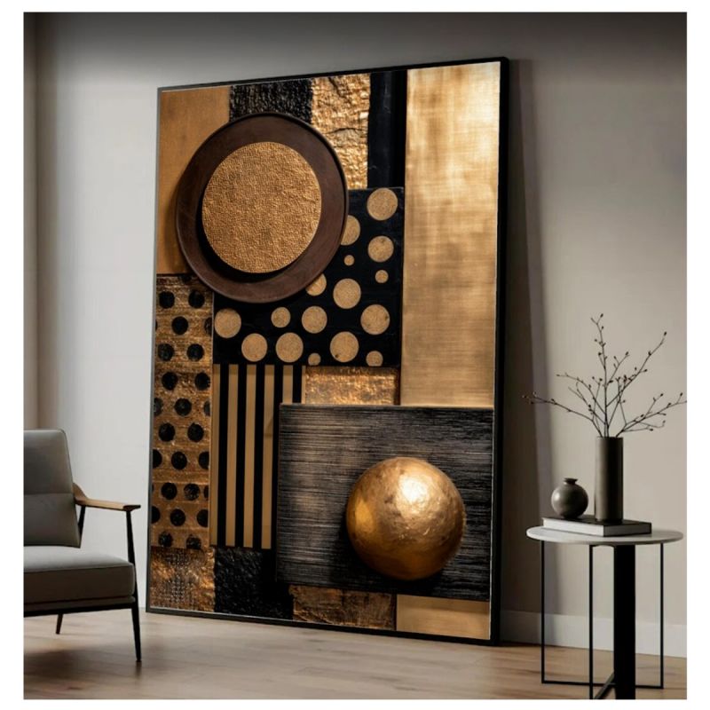 Tableau décoratif - Générique - Art Géométrique Noir Doré - Multicolore
