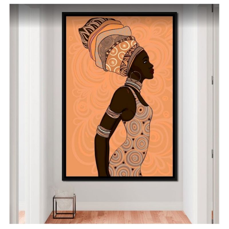 Tableau Décoratif - POFAL - Femme Africaine - Toile Ultra HD - Cadre Bois 3 cm - Anti-UV