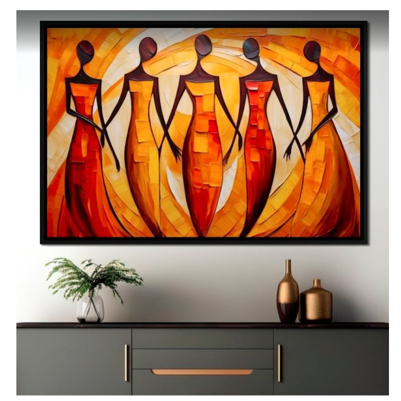 Tableau Décoratif - POFAL - Femmes en Harmonie Marron - Toile Ultra HD - Cadre Bois 3 cm - Anti-UV