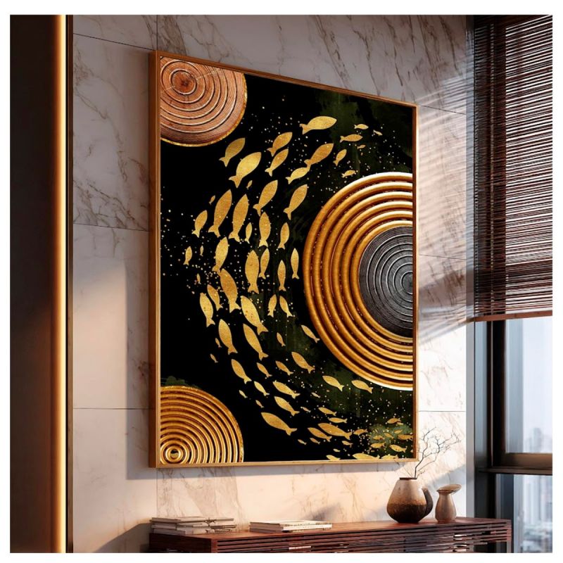 Tableau Décoratif - Poisson Doré - Art Contemporain Feng Shui - Multicolore