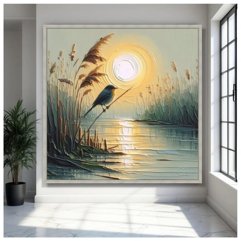 Tableau Décoratif – Oiseau au lever du Soleil – Toile imprimée Effet 3D