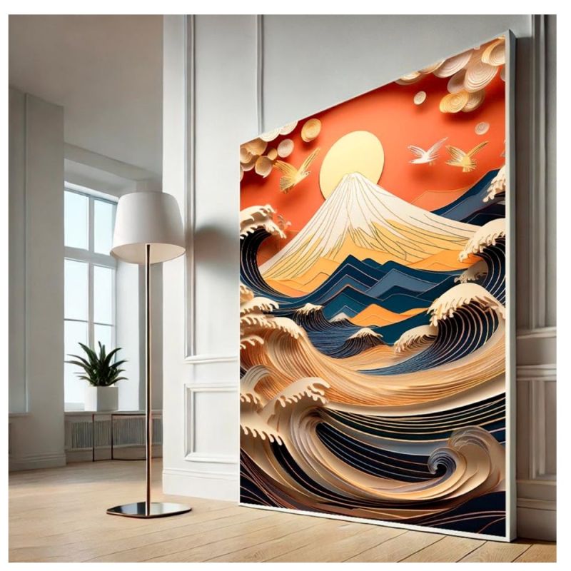 Tableau décoratif – Paysage Abstrait 1 – Toile imprimée effet 3D – Cadre en bois massif
