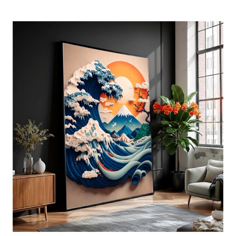 Tableau décoratif – Paysage au Lever du Soleil – Toile imprimée effet 3D – Cadre en bois massif