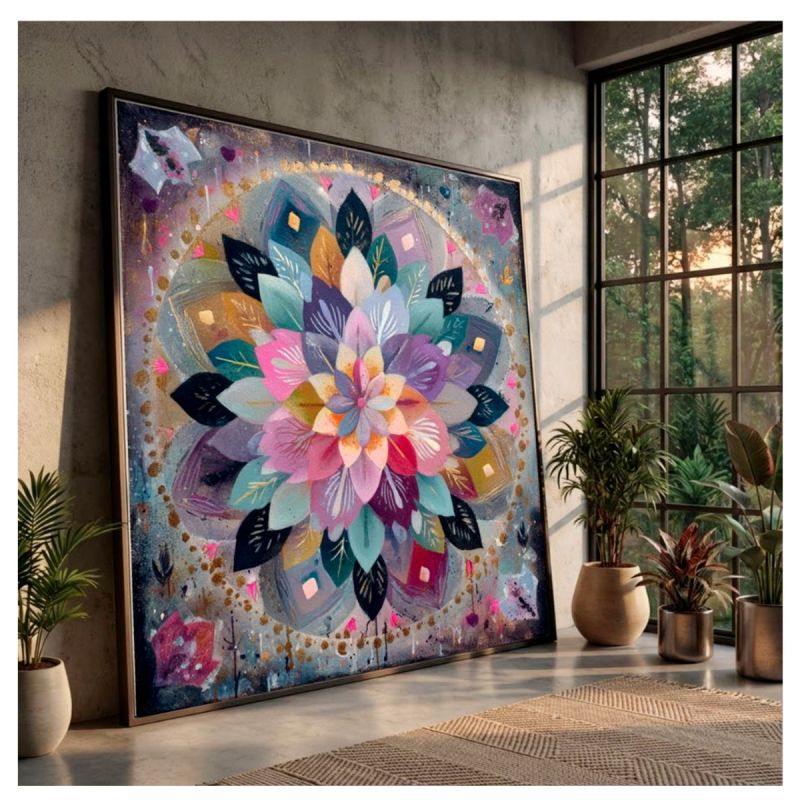 Tableau décoratif – Peinture géométrique abstraite – Toile imprimée effet 3D – Cadre en bois massif