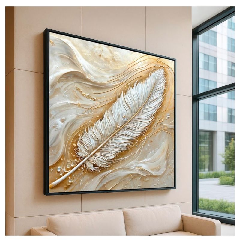 Tableau décoratif – Plumes 2 – Toile imprimée effet 3D – Cadre en bois massif