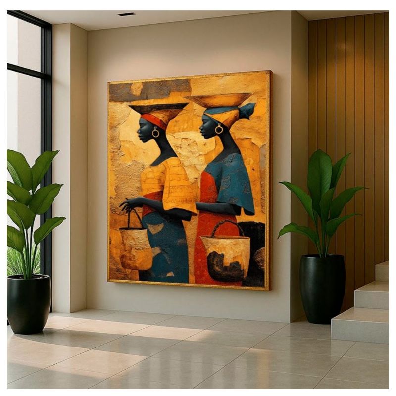 Tableau décoratif – Portrait Afrocentrique – Toile imprimée effet 3D – Cadre en bois massif