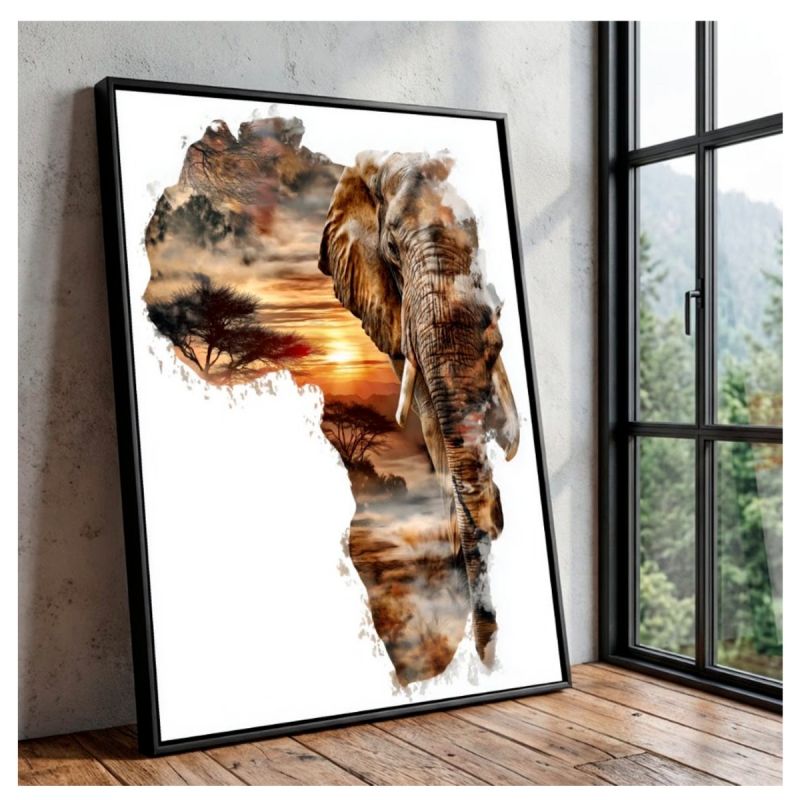 Tableau décoratif – Safari coucher de soleil paysage – Toile imprimée effet 3D – Cadre en bois massif