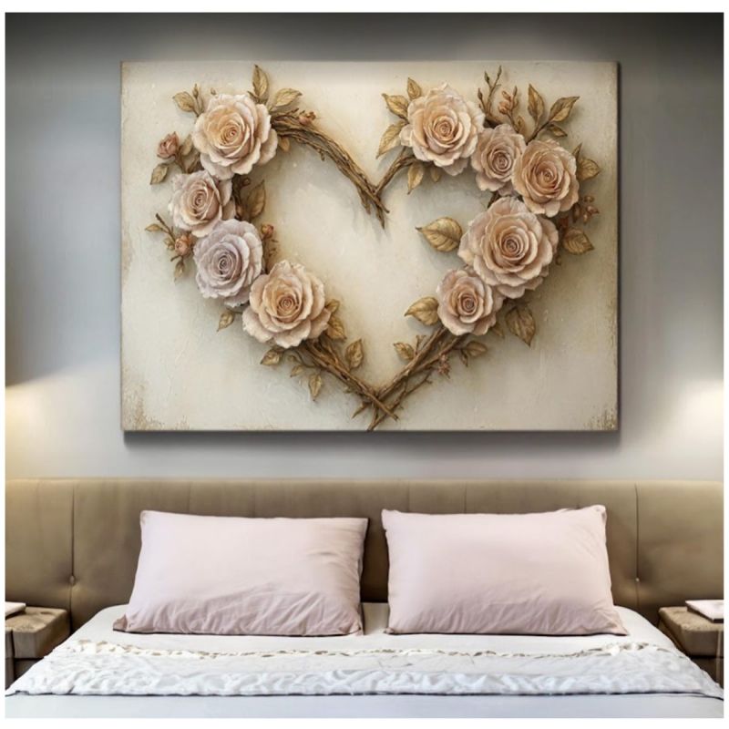 Tableau décoratif mural - Bouquet de Fleurs en Cœur - Roses Texturées Relief 3D Multicolore