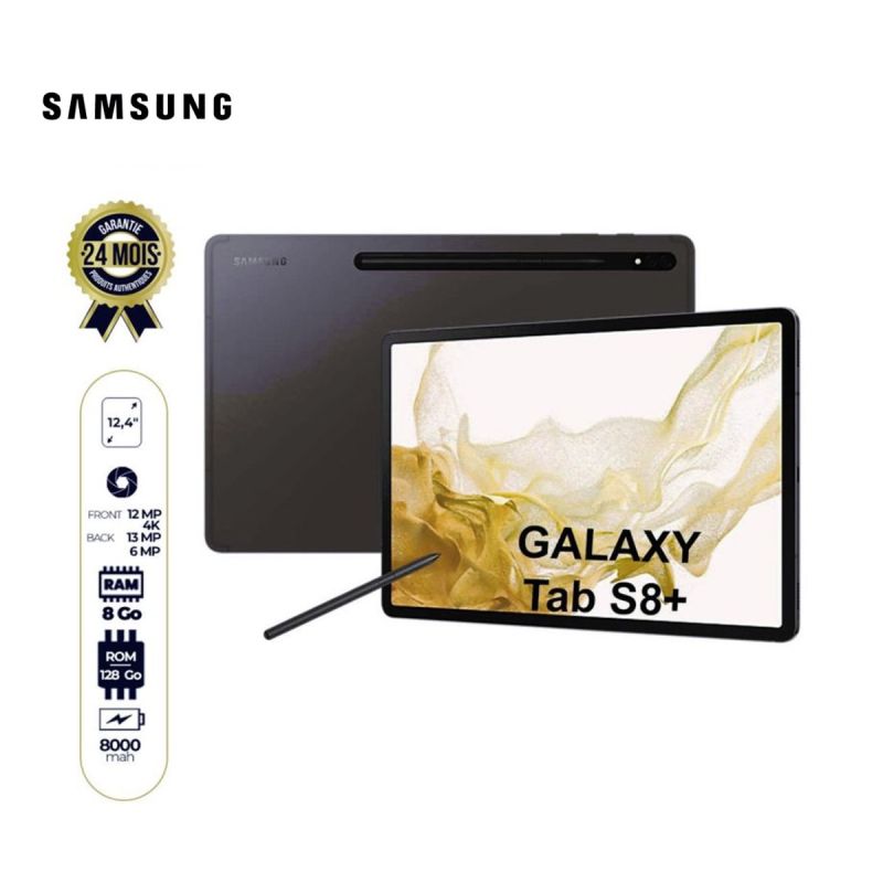 Tablette Samsung Galaxy Tab S8 Plus Wifi + 5G - 12.4" - 256Go/8Go - 13MP+6MP 4K/12MP 4K - 10090 mAh - Garantie : 24 mois|Glotelho Cameroun