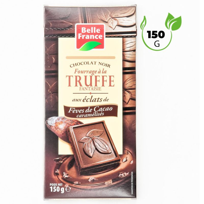 Tablette chocolat noir truffé Belle France 150g faux éclats de fèves caramélisées, chocolat gourmand, prix Cameroun.