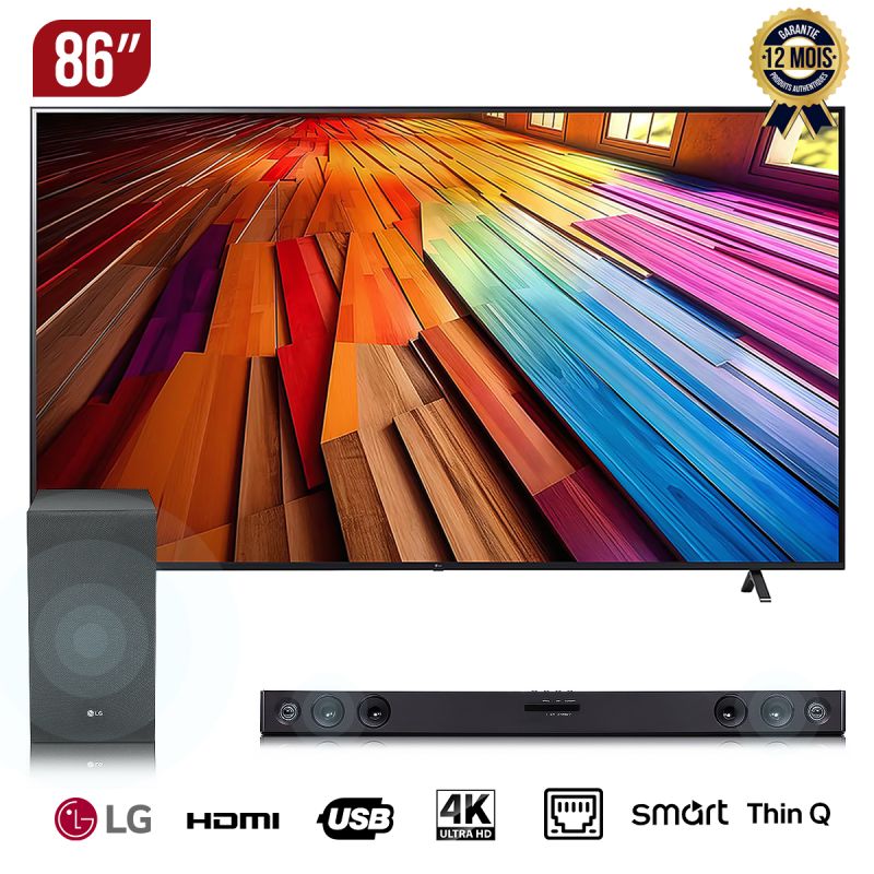 TV Smart LG 86'' 4K - UHD + Barre de son LG  300 W 