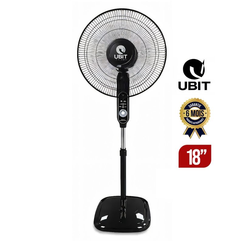Ventilateur Rechargeable UBIT UB20R – 18 Pouces – Batterie Lithium Rechargeable – 3 Vitesses – Lumière LED – Port USB – Garantie 6 Mois