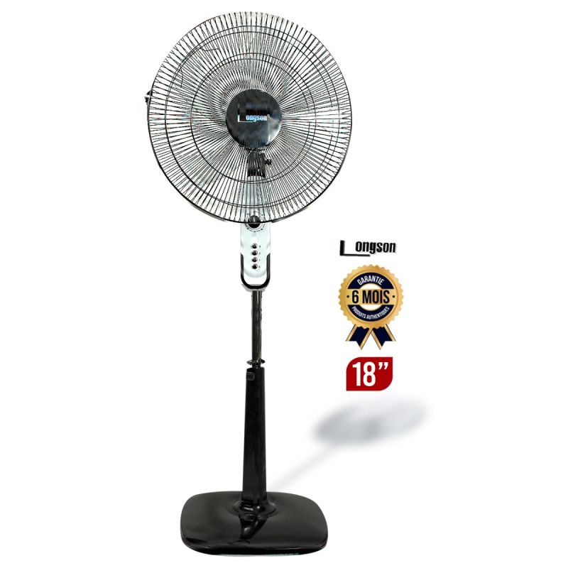 Ventilateur sur Pied LONGSON 18 Pouces – LS-Q7 – Noir – Moteur Haute Qualité – Vent Puissant – Oscillation Grand Angle – Garantie 06 mois