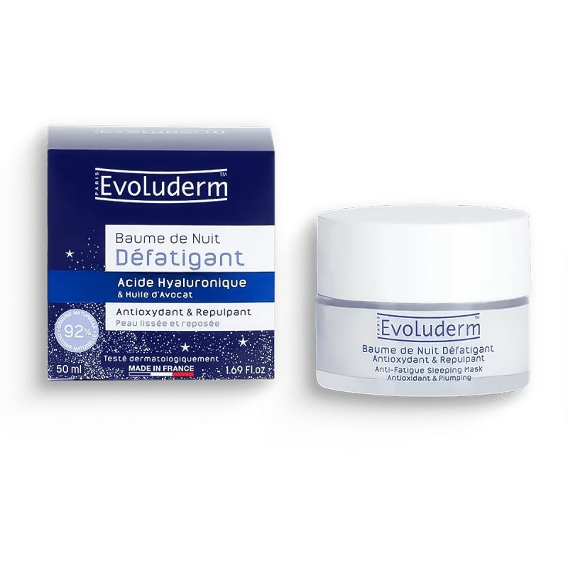 Evoluderm - Baume de Nuit Défatigant Antioxydant & Repulpant - Acide hyaluronique & huile d'avocat - 50ml
