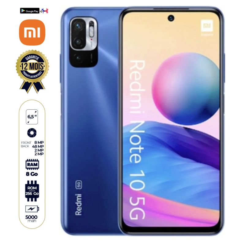 XIAOMI REDMI NOTE 10 5G - version chinoise - 6.5" - 256/8 Go RAM - 1 SIM - 48MP/8MP - 5000 mAh - 12 mois de garantie | Glotelho Cameroun