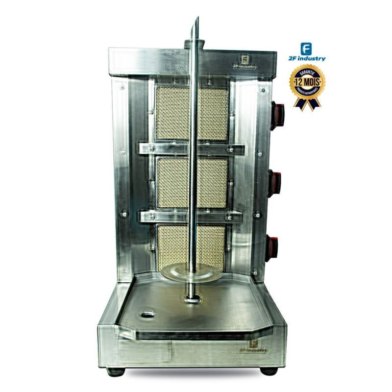 Achat machine à shawarma/Kebab - 3 foyers à gaz indépendants réglables - Broche Rotative 14W - Acier Inoxydable | Glotelho Cameroun