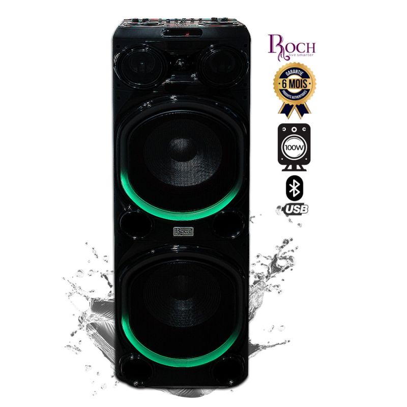 Enceinte rechargeable Roch avec micro - RPS-12M2 - 100 Watt - Bluetooth /USB/AUX /SD-carte - Garantie 6 mois