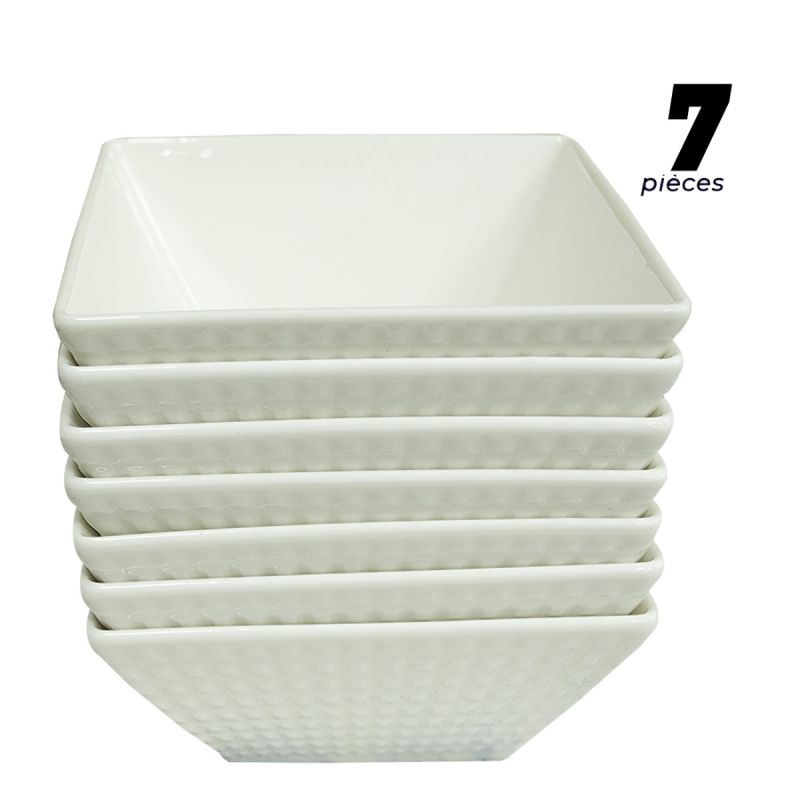 Bols carrés en porcelaine - Lot de 7 pièces 