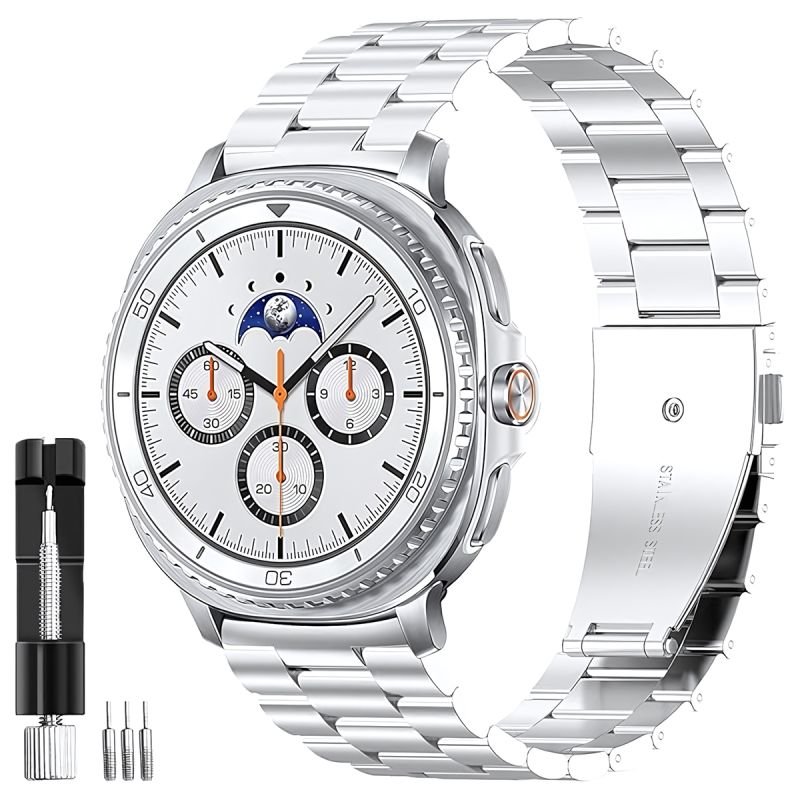 Bracelet de rechange en métal – Samsung Galaxy Watch 8 / 8 Classic / Ultra2 – Gris - Noir - Maillons ajustables - Boucle déployante - Élégant