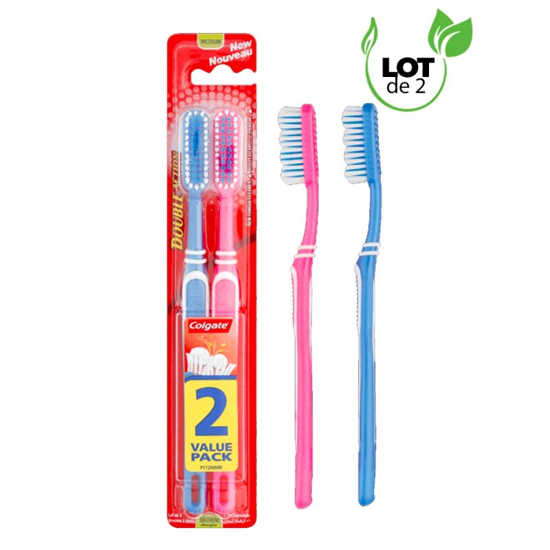 Brosse à dents moyenne - Colgate Double Action - Lot de 2 au prix Cameroun