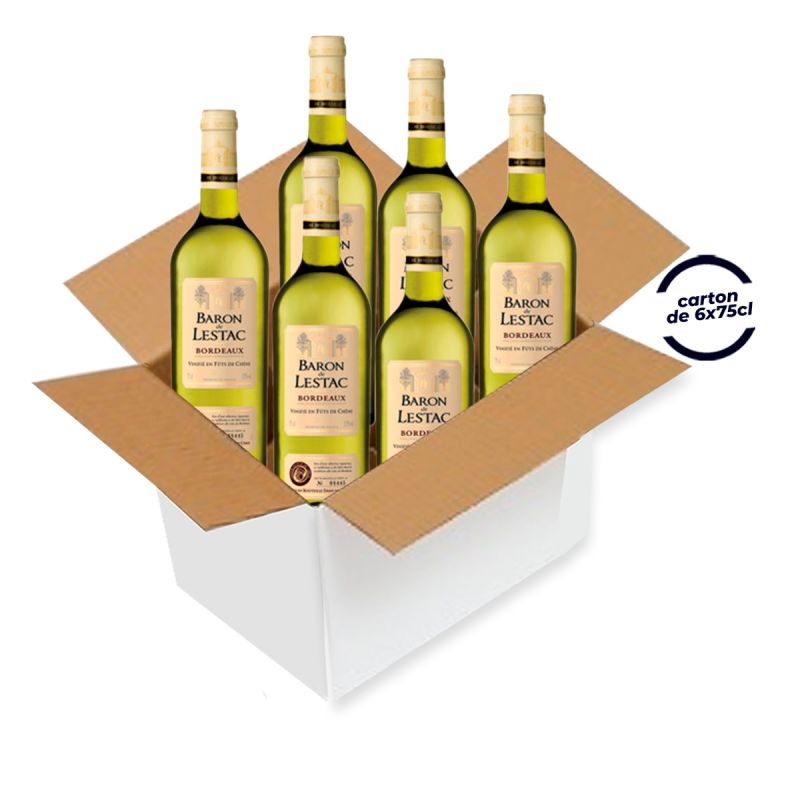 Carton de 6 bouteilles de Vin Blanc - BARON DE LESTAC - Bordeaux - 75 CL