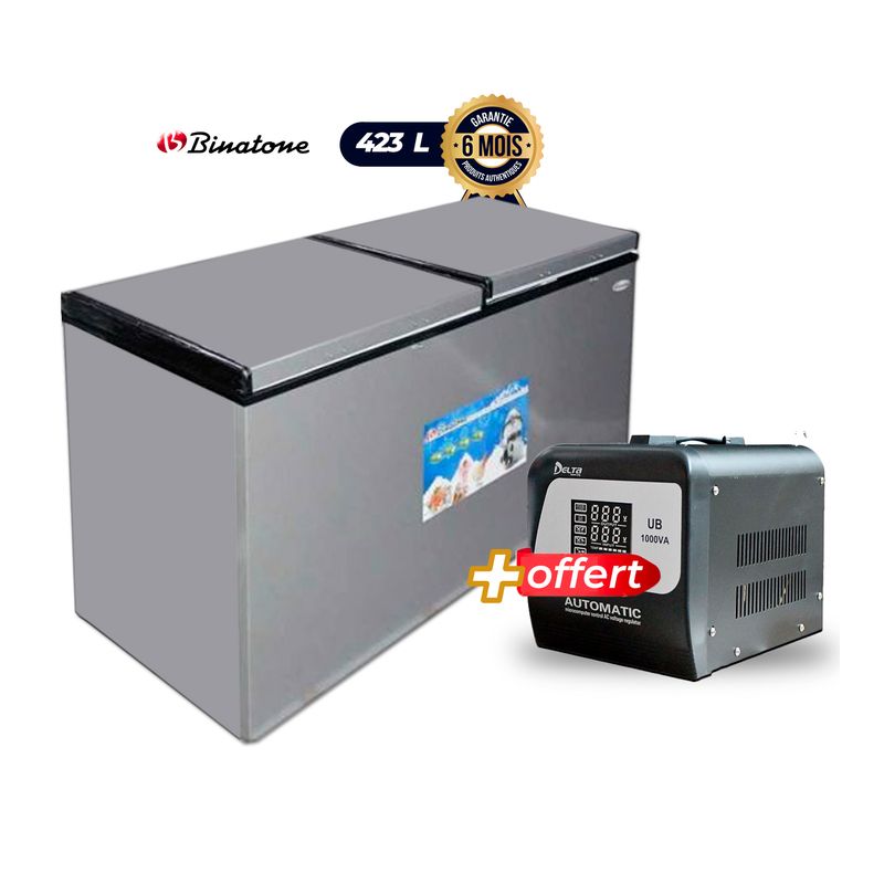 Congélateur Binatone 423 litres - CDF-450 - 220-240 V - Garantie 6 mois + Régulateur de tension DELTA 1000 VA - UB-1000-D OFFERT 