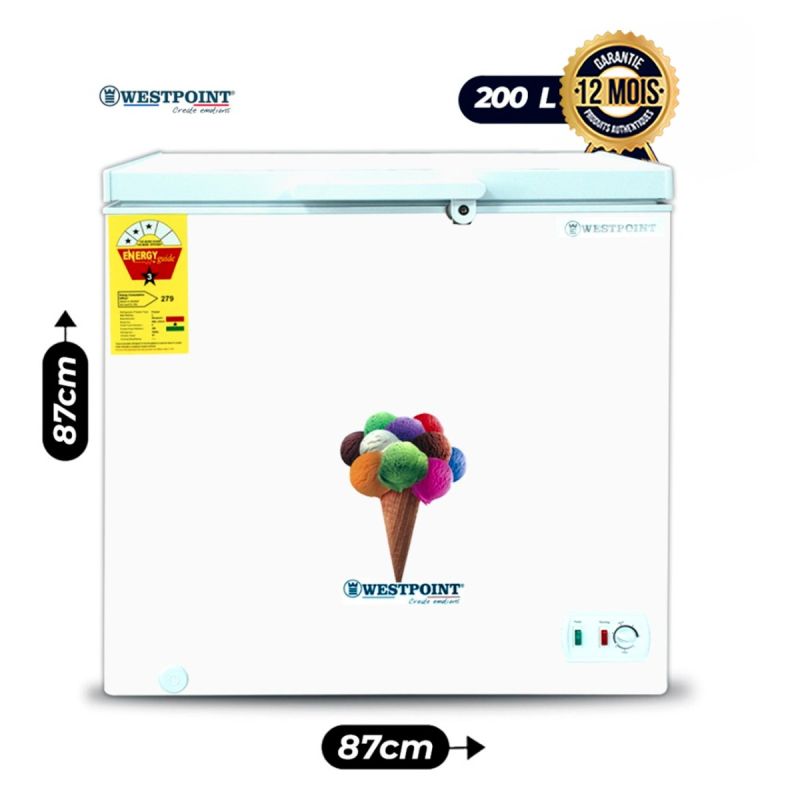 Congélateur coffre WESTPOINT WBL-2223,E 200 Litres Blanc - prix Cameroun