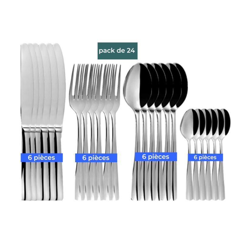 Couvert de 24 pièces - LILUX - REF472 - 0004313 - 6 cuillères à soupe - 6 fourchettes - 6 couteaux de table - 6 cuillères à café - prix Cameroun