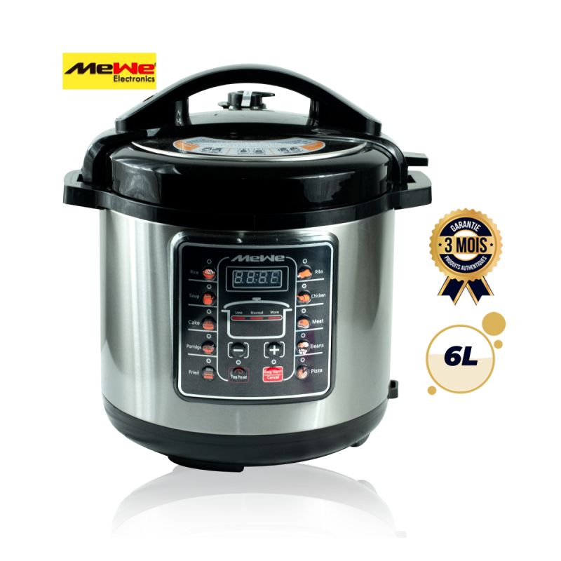 Cuiseur automatique MEWE 6 litres - 1000 W - MWKCA-EPC0601 - Revêtement antiadhésif rapide - 10 menus de cuisson - Argent/Noir - Garantie 3 mois