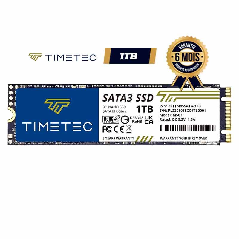 Disque dur SSD interne - Timetec - 1 To - M.2 2280 - 3D NAND - SATA III - Lecture 550MB/s - Garantie 6 mois