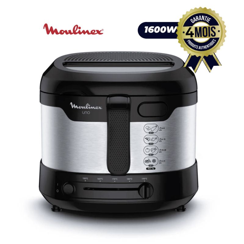 Friteuse à huile électrique compact Uno - Moulinex - AF215D10 - 1600W - 1kg - Noir/argent | Glotelho Cameroun