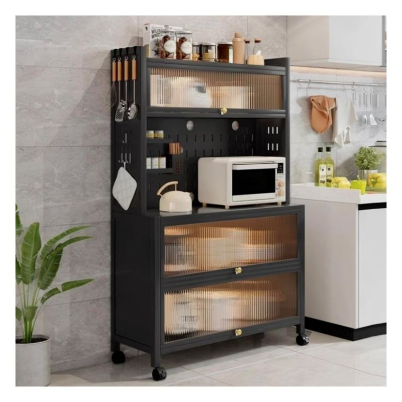 Grande étagère de cuisine à 5 niveaux en métal noir et sur roulettes, disponible sur Glotelho Cameroun.