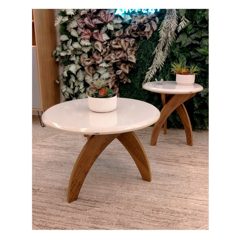 Guéridon JADE PINE en Jeu de 2, Blanc Cassé - Prix Cameroun