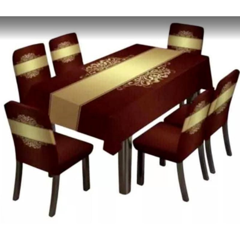 Ensemble de 6 housses de chaises + une nappe de table de salle à manger en polyester -  152cm × 228cm - Rouge