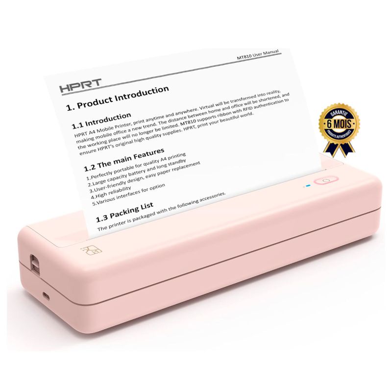 Imprimante thermique mobile HPRT MT810 - Sans encre - Avec rouleau de papier - Sans fil Bluetooth - 6 Mois