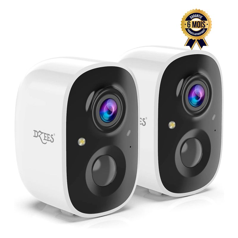 Lot de deux caméras de surveillance extérieures - Sans fil - Alimentées par batterie - Détection de mouvement - 6 Mois