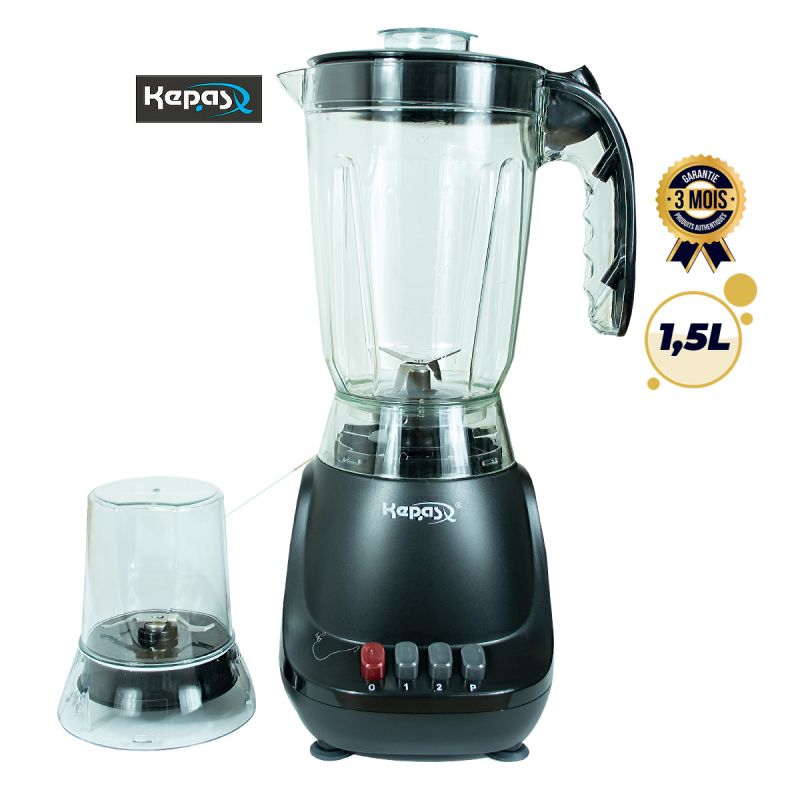 Blender/Mixeur - KEPAS - K-49 - 1,5L - 350W - 1bol Sec - Bols Plastique - Noir | Glotelho Cameroun