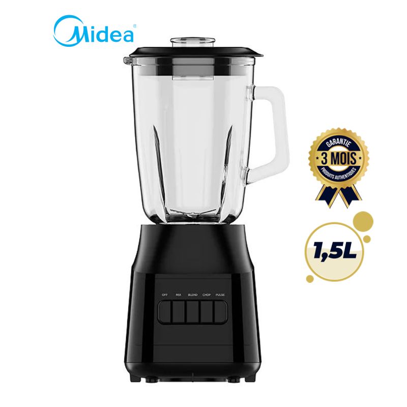 Mixeur Ice Crusher MIDEA 1,5L - 600W avec bol en verre, noir, vendu sur Glotelho