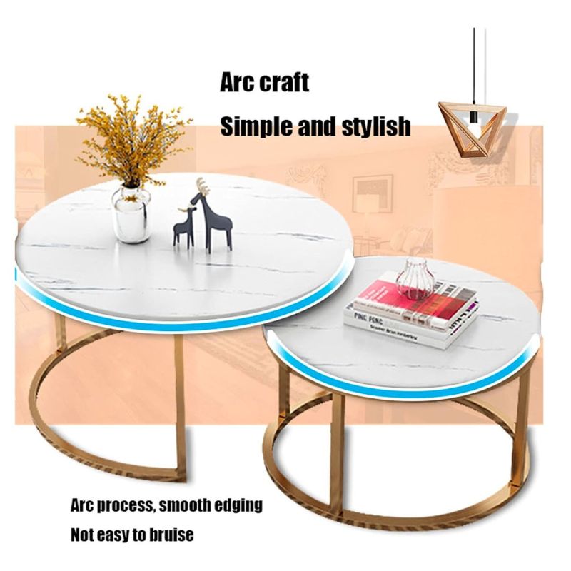 Ensemble de 2 tables basses rondes empilables modernes - Grande/Petite - Blanc