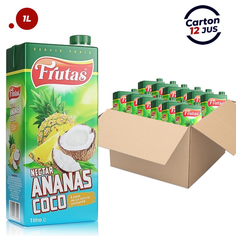 Pack de 12 Jus de fruit Naturel Frutas Ananas-Coco 1 Litre