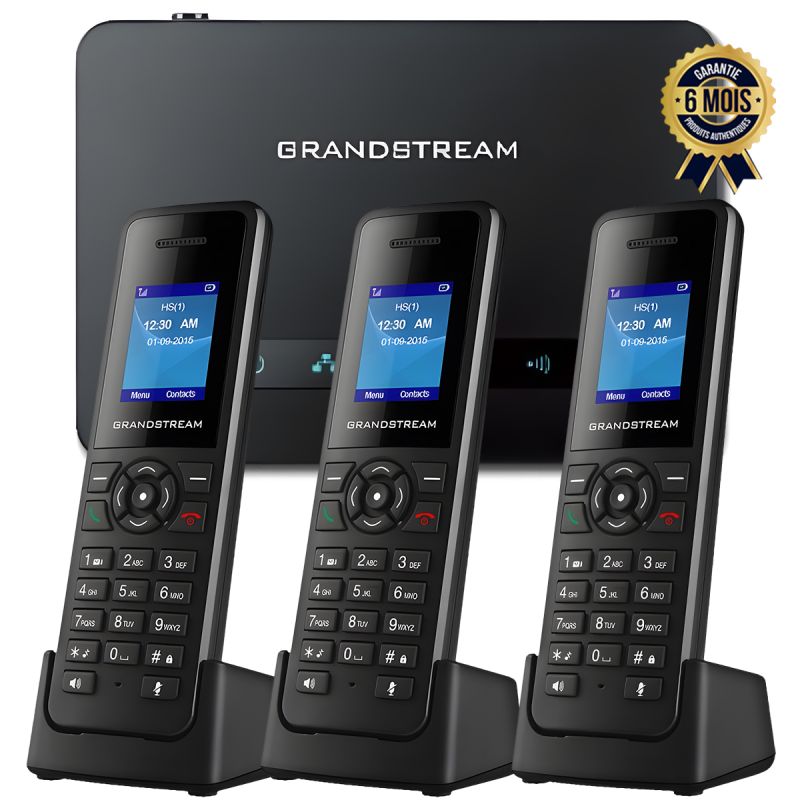Pack GrandStream DP750 + 3 combinés DP720 - Station de base VoIP DECT - Longue portée - 6 Mois