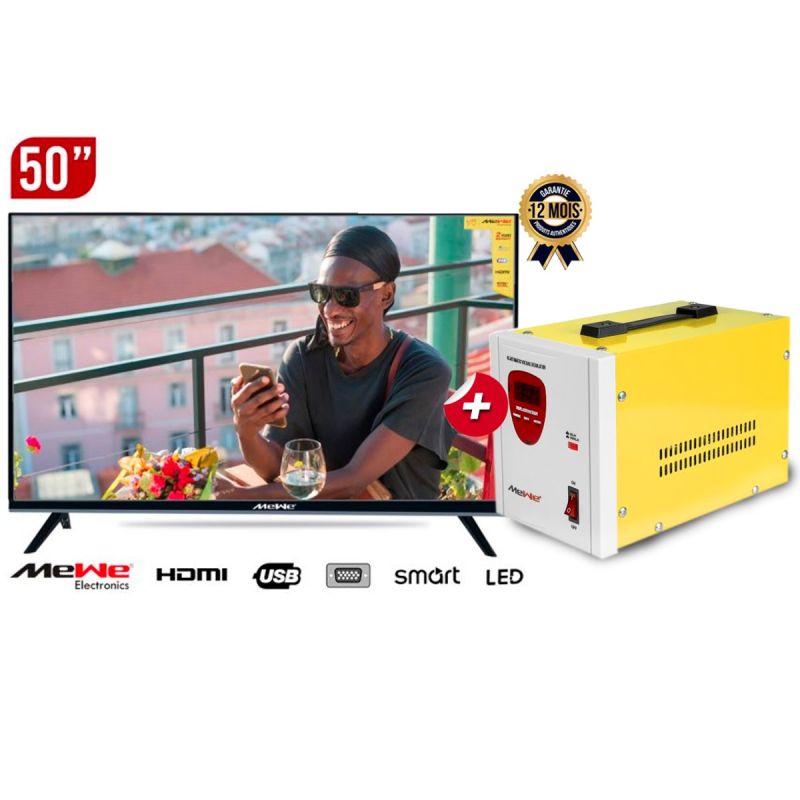 SMART TV MEWE 50 - LED Full HD + Régulateur de tension MEWE 1000VA offert en vente sur Glotelho.