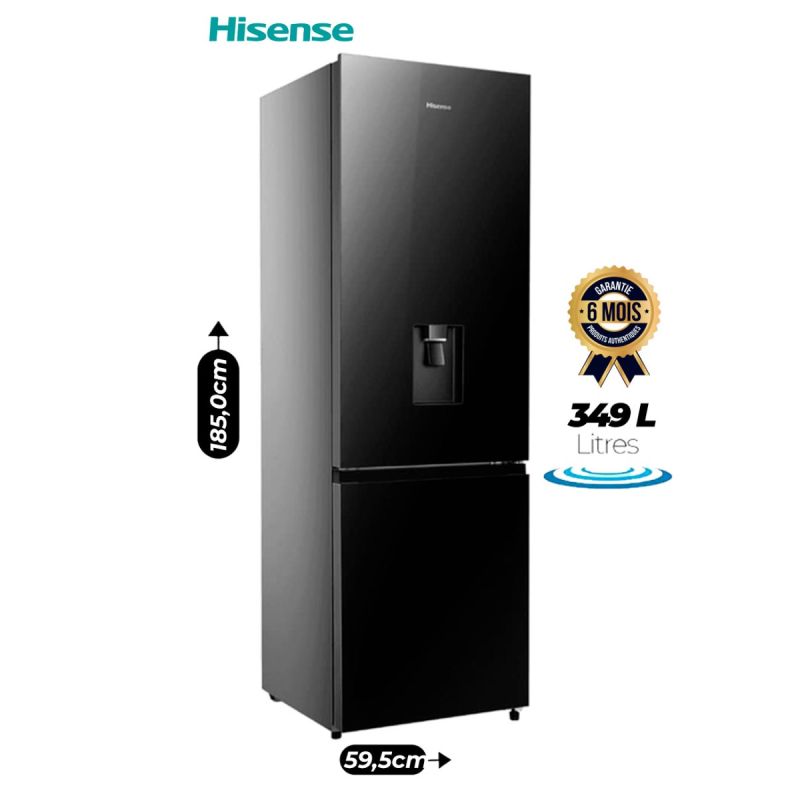 Réfrigérateur Combiné avec distributeur d'eau Hisense 349 litres, garanti 6 mois vendu sur Glotelho Cameroun.