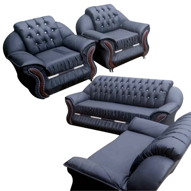 Salon moderne en cuir - 7 places - Noir -  Garantie 1 mois | Glotelho Cameroun